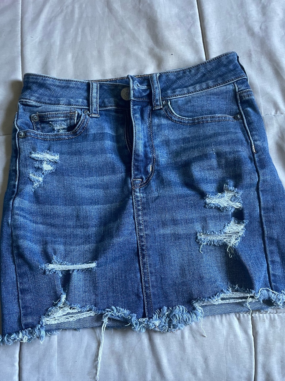 American Eagle Outfitters Blue Distressed Denim Mini Skirt